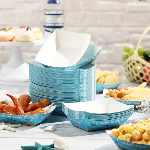 Miniatura 4 de Gejoy Juego de 100 piezas de suministros de fiesta de tiburón, papel desechable, aperitivos, decoraciones de cumpleaños, bandejas para servir comida