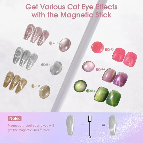 Miniatura 3 de ROSALIND Cateye - Esmalte en gel, 8 colores con purpurina magnética de ojo de gato, juego de esmalte de uñas de gel con imán, esmalte de gel