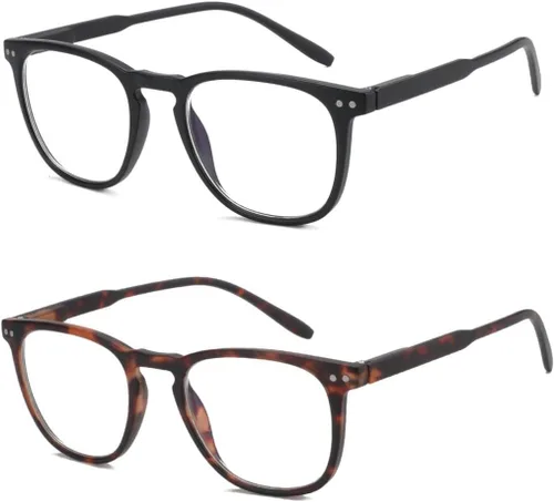 BLUEMOKY Gafas de lectura para mujeres y hombres, lentes de bloqueo de luz azul, paquete de 2, lectores de computadora, bisagra de resorte Cuadrado