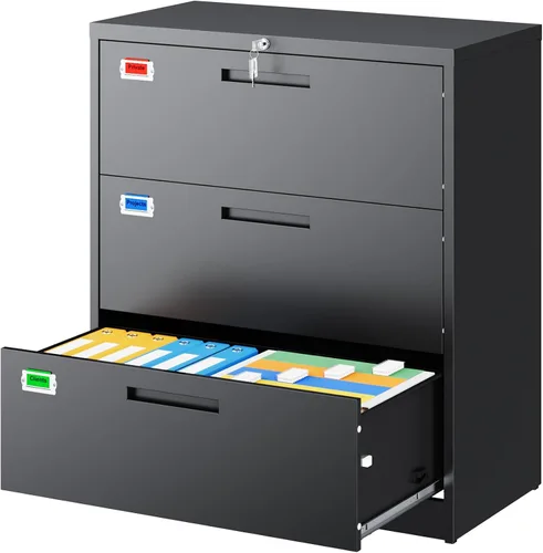 Miniatura 23 de PEUKC Archivador de 2 cajones, archivadores laterales para oficina en casa, cajones de almacenamiento de oficina con cerradura, archivos colgantes