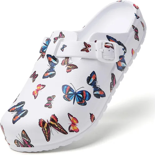 Miniatura 13 de Zuecos de enfermera estampados para mujer: zuecos de jardín sin cordones, impermeables, ligeros, duraderos, antideslizantes, cómodos para turnos