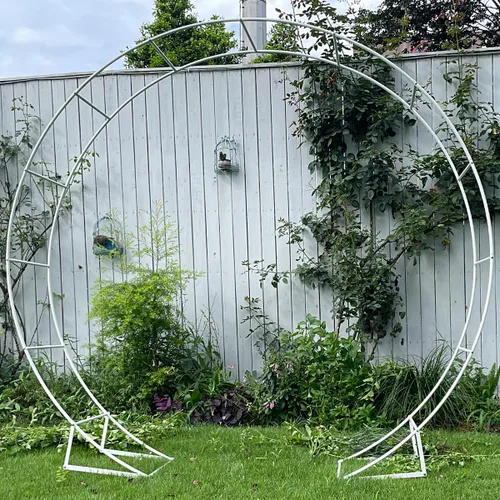 Miniatura 6 de Arco de metal para ceremonia, soporte de fondo redondo doble de 6.5 pies, soporte de arco de globo circular con base para decoración de bodas