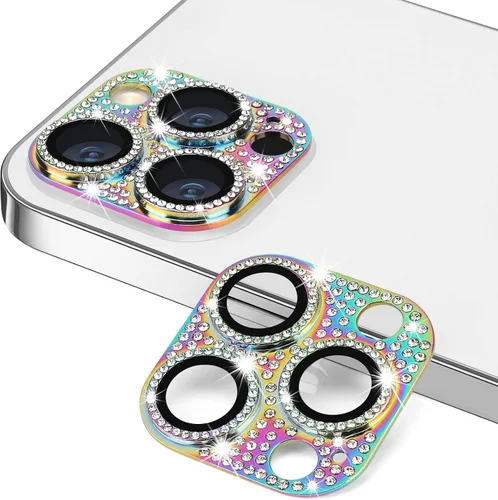 Miniatura 111 de Protector de lente de cámara diseñado para iPhone 12 Pro Max, con diamantes de imitación 3D con diamantes de imitación 9H, vidrio templado, Rosado