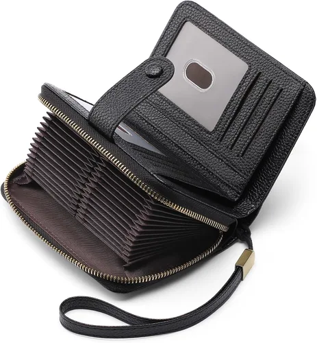 Miniatura 11 de GAEKEAO Cartera de cuero para tarjetas de crédito para mujer, bloqueo RFID, gran capacidad, plegable, con cremallera, organizador de tarjetas