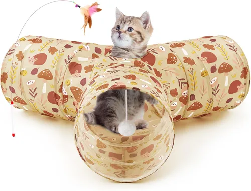Miniatura 18 de Tempcore Túnel para gatos con tubo de juguete, túneles plegables de 3 vías para gatos, túneles para mascotas aburridas con agujero y pelota, juguete