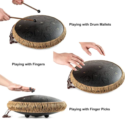 Miniatura 4 de Tambor de Lengua de Acero - HOPWELL 15 Notas 14 Pulgadas Tambor de Lengua - Tambores Hand Pan con Libro de Música, Mazos de Tambor Hand Pan de Acero