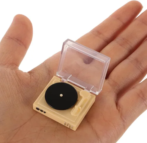 Miniatura 2 de 2 piezas de tocadiscos de vinilo en miniatura realista – 1:12 escala retro casa de muñecas tocadiscos en miniatura, mini tienda de exhibición