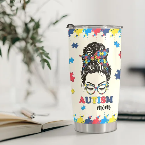 Miniatura 5 de Regalos para mamá autista, taza de viaje de conciencia sobre el autismo con popote para mamá, tazas de acero inoxidable para autismo de 20 onzas