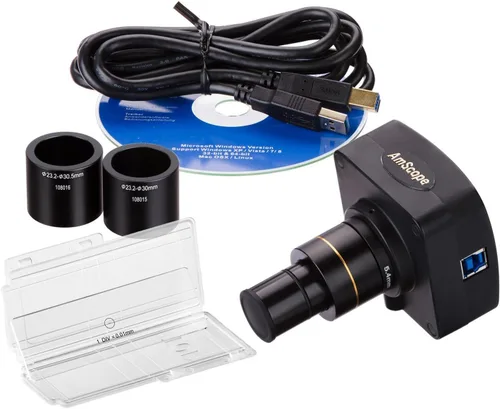 AmScope Cámara digital de microscopio de video en vivo en tiempo real USB3.0 de 5MP + kit de calibración