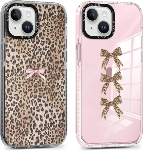 Miniatura 23 de Pack de 2 Fundas con Estampado de Guepardo para Apple iPhone 13 / iPhone 14 de 6.1 Pulgadas, Funda Transparente Linda Coquette con Patrones
