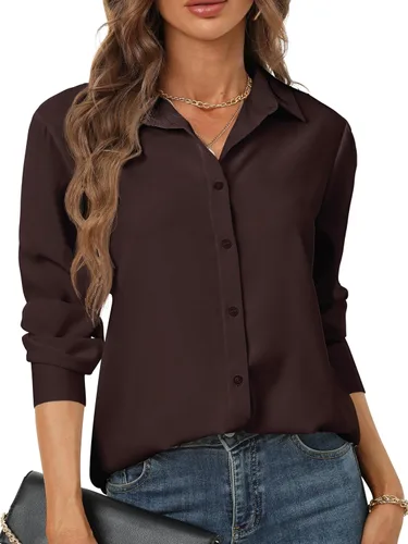 Miniatura 32 de Camisas de manga larga con botones para mujer, básicas, clásicas, suaves, con cuello a la moda, elegantes y casuales