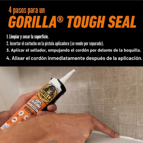 Miniatura 4 de Gorilla Sellador de silicona impermeable para calafatear y sellar, cartucho de 10 onzas (paquete de 1), sellador de calafateo blanco para cocina
