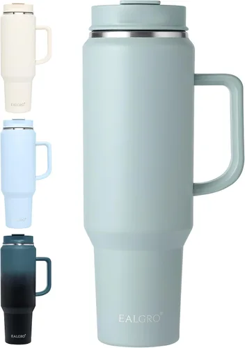 Miniatura 15 de EALGRO Botella de agua aislada de 40 onzas con popote y asa, frasco de agua deportivo de metal grande, taza de café de viaje de acero inoxidable