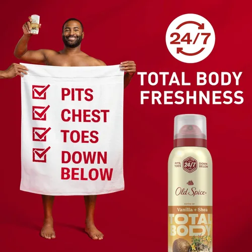 Miniatura 2 de Old Spice Desodorante en aerosol para todo el cuerpo para hombres, sin aluminio, aroma a vainilla + karité, protección contra olores 24/7, frescura