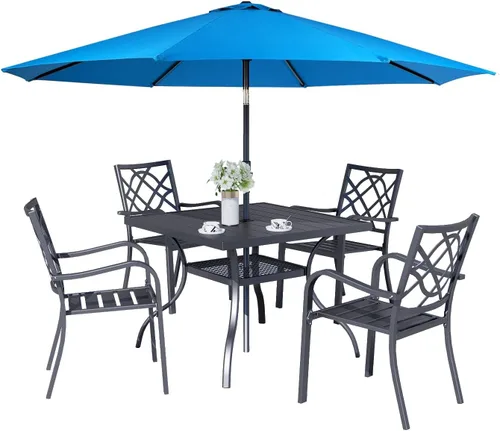 Miniatura 13 de 2 sillas de comedor al aire libre, sillas apilables de hierro forjado para patio, bistró, con reposabrazos para jardín, porche, patio trasero, Negro