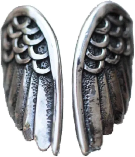 Duan - Anillo de acero inoxidable antiguo con plumas, alas de ángel, color negro, vintage, abierto, joyería punk, Acero inoxidable