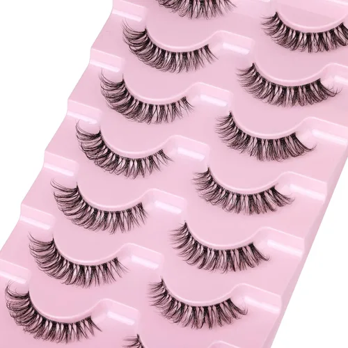 Miniatura 4 de JIMIRE Pestañas de aspecto natural con banda transparente, semi-onduladas, cortas, postizas, esponjosas, 3D, para ojo de gato, pestañas de 13 mm