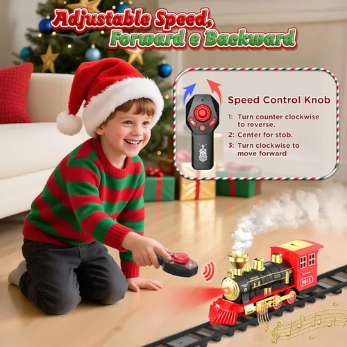 Miniatura 4 de Hot Bee Locomotora de tren a control remoto, juguete de motor de vapor de tren con humo, luces y sonidos, juguetes de trenes de Navidad, regalos