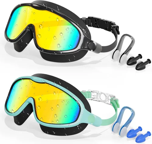 Miniatura 7 de Aegend Gafas de natación para niños y jóvenes de 3 a 14 años – Paquete de 2 gafas de visión clara antivaho anti-UV para natación Aqua y chapado