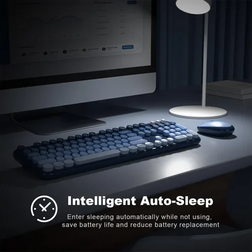 Miniatura 110 de KNOWSQT Combo de teclado y ratón inalámbrico, teclados lindos de tamaño completo estilo máquina de escribir 2.4G azul colorido - receptor USB Plug