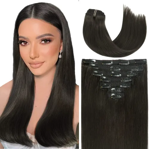 Miniatura 30 de Caliee Extensiones de cabello con pinzas de cabello humano 14 pulgadas Color 1 Negro azabache trama doble invisibles Extensiones de cabello humano