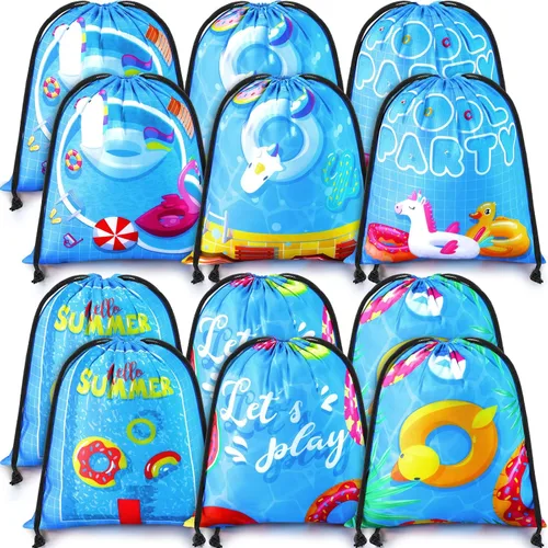 Boao 12 bolsas con cordón para fiesta en la piscina, regalo de playa, bolsa de regalo para verano, fiesta temática de playa, suministros para Estilo