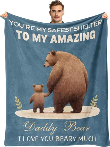 Manta para el día del padre para papá, regalo de cumpleaños para papá de hija e hijo, manta de oso con texto en inglés «To My Amazing Daddy Beary»,