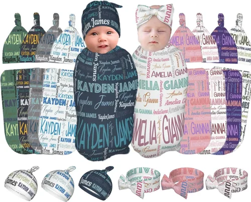 Conjunto Personalizado de Arrullo y Gorro con Lazo para Bebé para Niñas y Niños con Nombre - Mantas Personalizadas y Regalos para Bebés