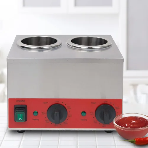 Miniatura 7 de Calentador de salsa eléctrico comercial de doble pozo, dispensador de botellas para queso Nacho, chocolate, mermelada y mantequilla, temperatura