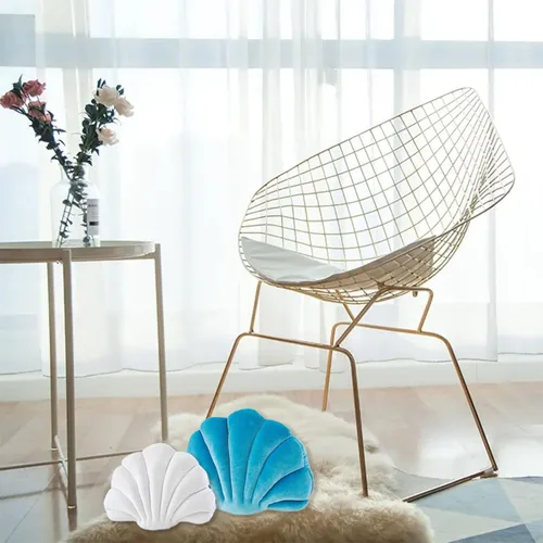 Miniatura 4 de Almohada con forma de concha de mar, almohada de terciopelo azul, almohada de felpa con temática de mar y océano, almohada decorativa para cama