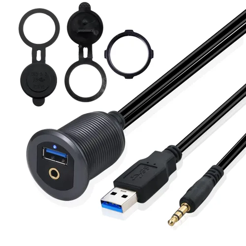 Miniatura 9 de MysRuida - Soporte USB 3.0 y HDMI con luz, 3.3 pies USB 3.0 macho a hembra y HDMI 4K macho a hembra, cable de extensión de montaje en panel