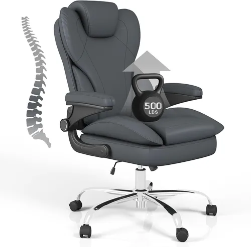 Miniatura 10 de Silla de escritorio de oficina, silla de oficina ejecutiva de cuero, silla de escritorio ergonómica de respaldo alto con brazos abatibles Blanco