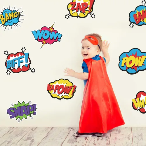 Miniatura 2 de Calcomanías de pared con palabras de cómic de superhéroe, paquete de 12 calcomanías de efectos de sonido de acción, vinilo impermeable y duradero
