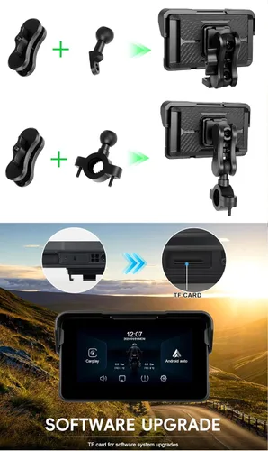 Miniatura 8 de CAMECHO Pantalla extraíble para motocicleta CarPlay y Android Auto, inalámbrico Apple Car Play portátil estéreo para moto y motocicleta, pantalla
