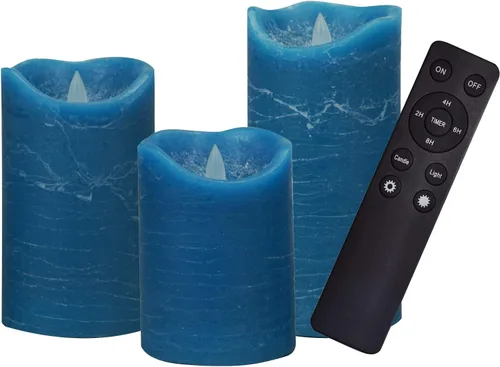 iZAN - Juego de 3 velas sin llama de cera real, funcionan con pilas, LED, pilar parpadeante, velas eléctricas realistas, juego de regalo con control