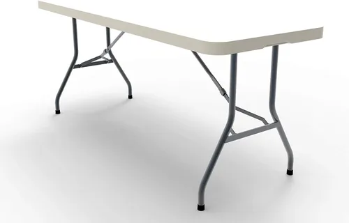 Mesa plegable rectangular de plástico de 8 pies (30 x 96 pulgadas) | Plegable por la mitad con asa de transporte | Ligera y portátil | Resina blanca