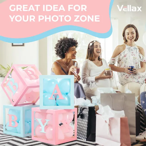 Miniatura 7 de Cajas de baby shower con letras - Cajas rosas y azules con globos rosas y azules - Juego de 44 piezas para revelación de género y decoración