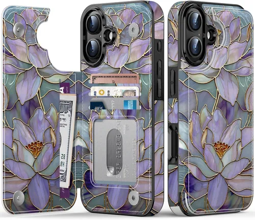 Miniatura 69 de FUNMIKO Funda tipo cartera para iPhone 13 con tarjetero, bloqueo RFID, protección de grado militar y obras de arte impresas con rayos UV, cierre