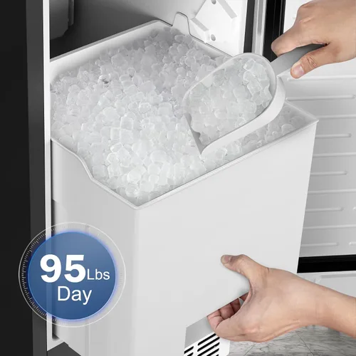 Miniatura 6 de Máquina de hielo integrada, 95 libras/día con contenedor de almacenamiento de 35 libras, 40 cubos en 10 minutos, puerta reversible, máquina de hielo