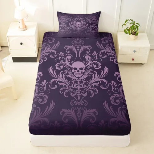 Miniatura 13 de Sábanas de cama góticas de damasco para adultos, sábana bajera ajustable victoriana antigua, sábanas góticas florales vintage, juego de ropa de cama