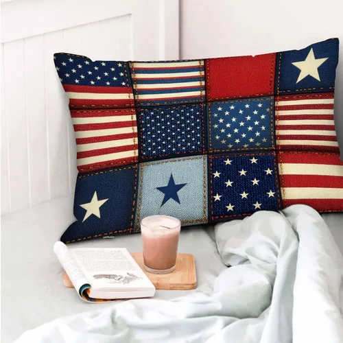 Miniatura 6 de Mugod Funda de cojín con diseño de bandera estadounidense a rayas y estrellas, funda de almohada para cama, sofá, oficina, decoración de 20 x 30