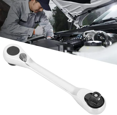 Miniatura 2 de Llave de trinquete plateada rechoncha – Mini llave de trinquete de doble cabeza de 1/4 pulgadas y destornillador de punta de destornillador de 72