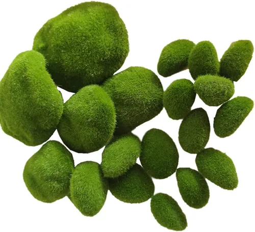 Rocas de musgo artificiales decorativas de 4 tamaños, piedras de bolas de musgo verdes, piedras falsas para arreglos florales, manualidades de