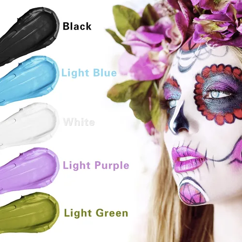 Miniatura 9 de MEICOLY Barra de Pintura Facial y Corporal Negra (1.06 Oz), Pintura Facial Negra Impermeable para Gato Halloween SFX Cráneo Joker Zombi Vampiro