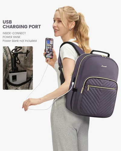 Miniatura 5 de LOVEVOOK Mochila para laptop para mujer, bolsa de trabajo de gran capacidad para computadora de viaje con compartimento para laptop de 17 pulgadas