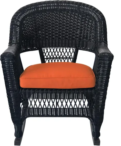 Miniatura 5 de Jeco Juego de 3 sillas de mimbre Rocker con cojín naranja, color negro