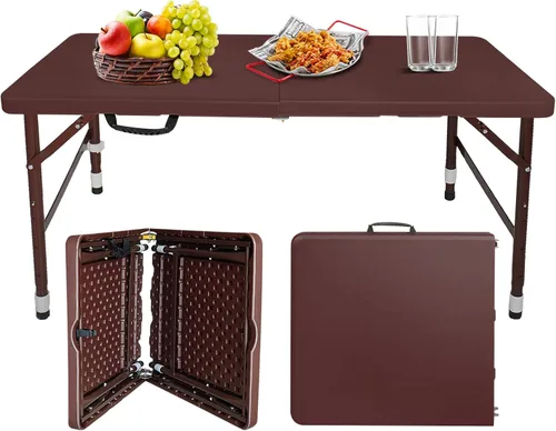 Miniatura 12 de Mesa plegable portátil de plástico de 4 pies/6 pies/8 pies, mesa de picnic y comedor de alta resistencia, color blanco y negro, plegable a la mitad