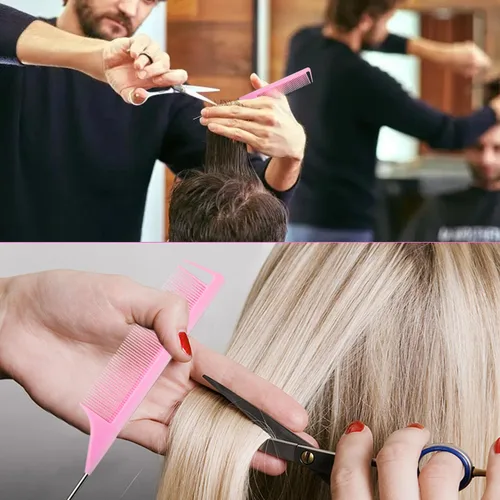 Miniatura 3 de Peines de cola de rata, 3 unidades, peines de separación para trenzar el cabello, fibra de carbono, resistente al calor, antiestático, para Rosado