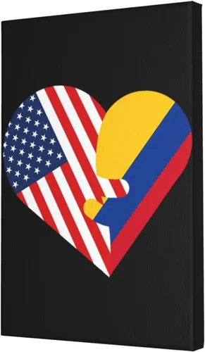 Lienzo decorativo para pared, diseño de corazones, bandera de Estados Unidos y Colombia, decoración del hogar, 12 x 18 pulgadas
