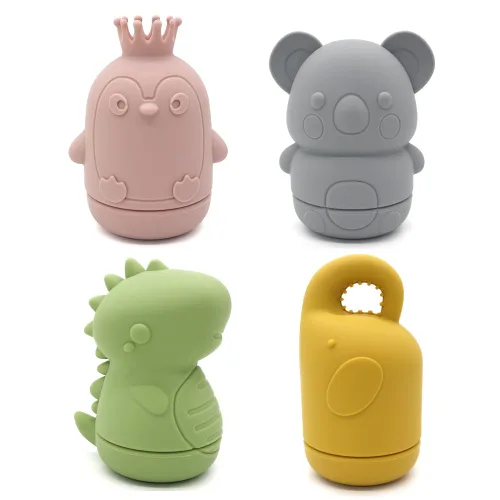 Ginbear Juguetes de baño de silicona para bebés, no tóxicos, sin moho, juguetes de bañera para niños de 6 meses en adelante, paquete de 4